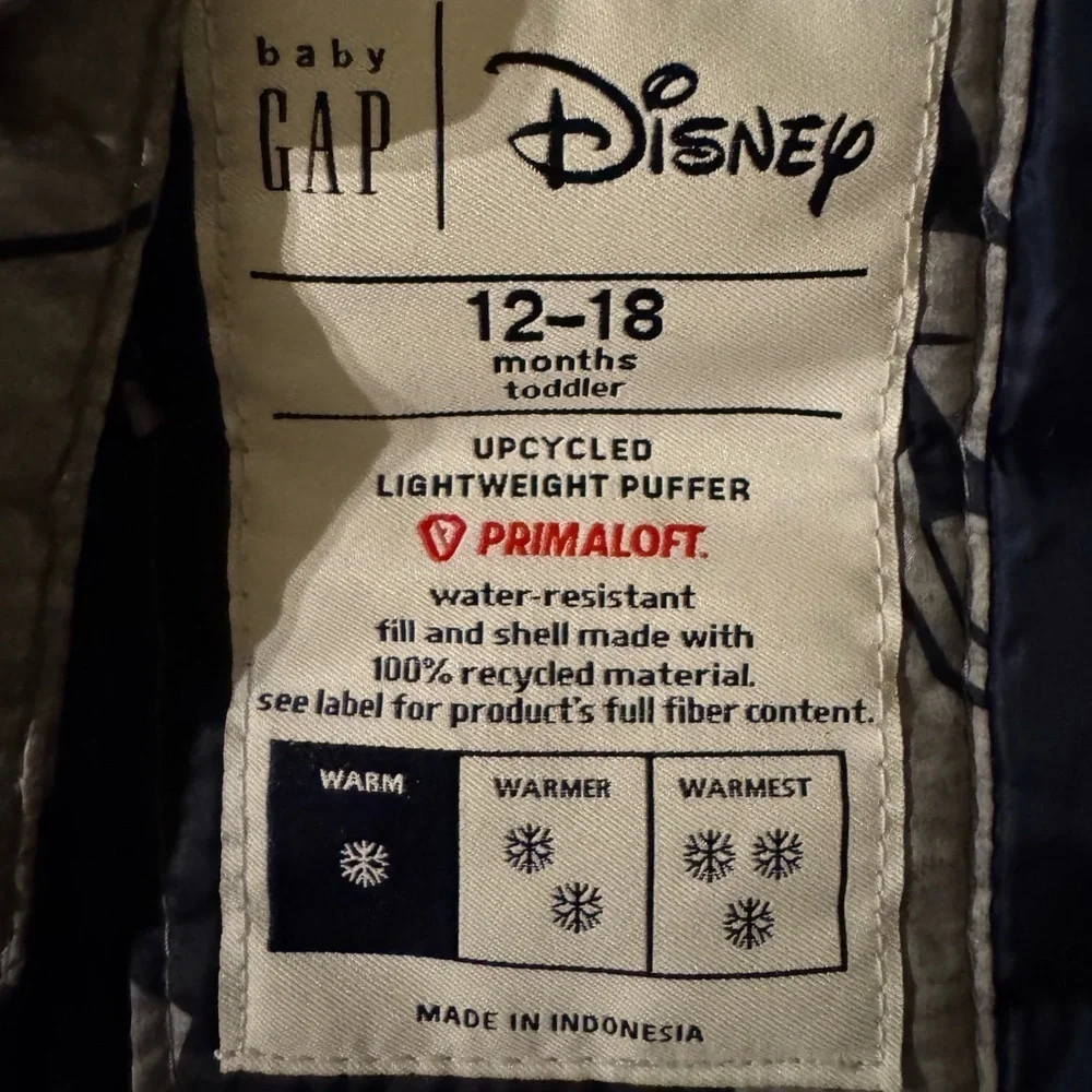 Baby Gap Disney Mickey Mouse Lightweight Puffer Jacket 12-18M